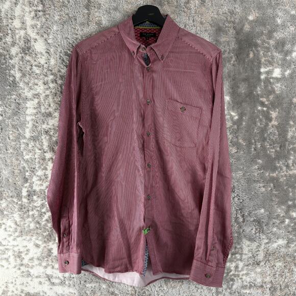 Ted Baker Size 4 US L Geometric Casual Button Shirt Red Long Sleeve Collar - Picture 1 of 8